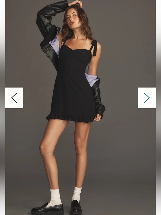 Reformation Dresses & Skirts - Reformation Christine Dress - Black Tie-Shoulder Ruffle Mini Dress